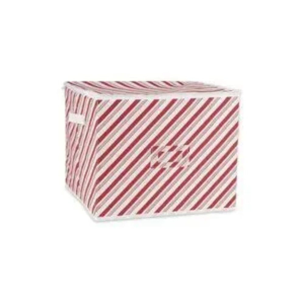 Red stripes Christmas Storage Containers Zippers w Dividers, Ornament NEW
